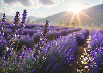 lavender field in region at sunrise created with Generative AI technology