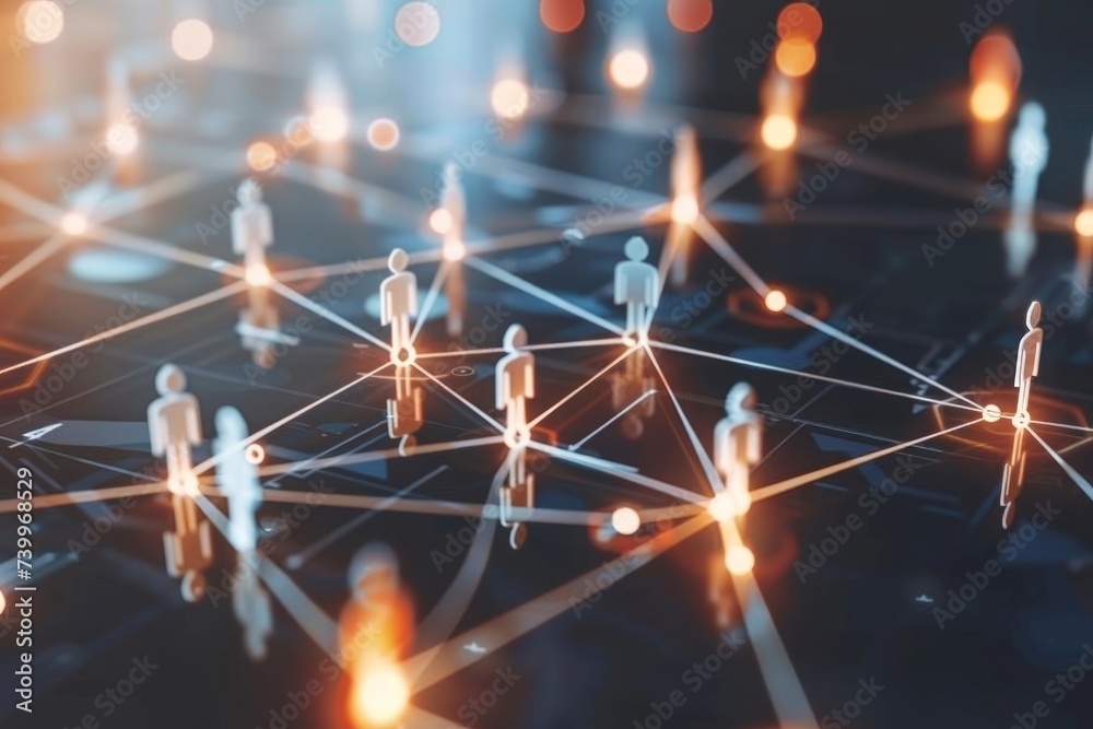 Poster an image of a group of people and the concept of communication network. a picture of social media. a