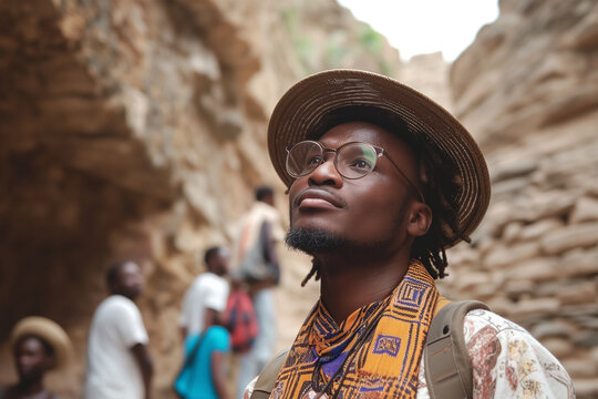 Thoughtful explorer in a scenic canyon Generative AI image