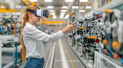 Engineer using virtual reality in modern manufacturing Generative AI image