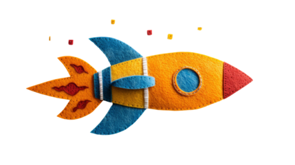 Handmade felt rocket and stars in space, sparking imagination and creativity for children's educational play.