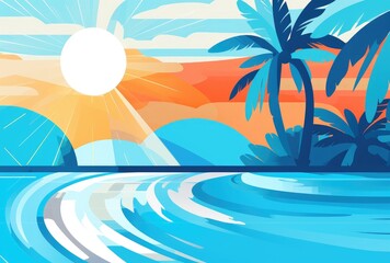 Serene Beach Escape: Palm Shadows and Sunshine Rendered - Generative AI