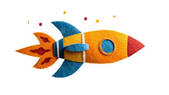 Handmade felt rocket and stars in space, sparking imagination and creativity for children's educational play.