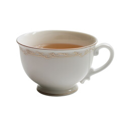 Elegant White and Gold Teacup on a Plain Background