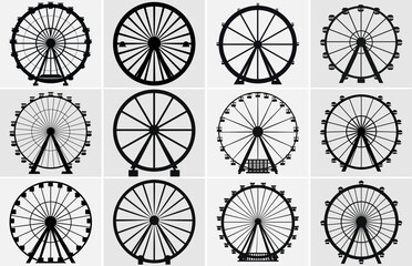 Set of silhouettes Ferris Wheel. Ferris wheel Vector illustration. - obrazy, fototapety, plakaty