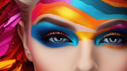 Beautiful model with amazing colourful eye make up