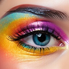 Beautiful model with amazing colourful eye make up