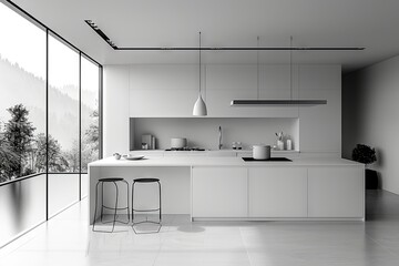 Minimalist Kitchen with Sleek White Cabinets

