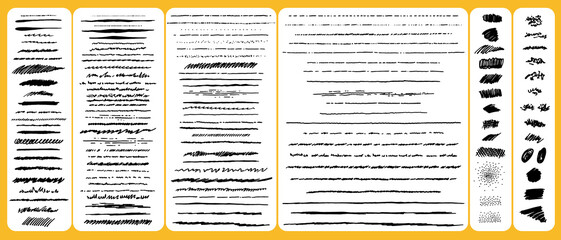Obraz premium Set of pencil, marker lines, strokes, spots, textures. Hand drawn brushes set. 