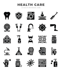 HEALTH CARE. Glyph icons Pack. vector illustration. - obrazy, fototapety, plakaty