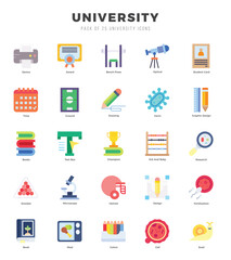 Set of University Icons. Simple Flat art style icons pack.