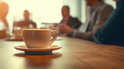 Cup of coffee or tea on the table in the office