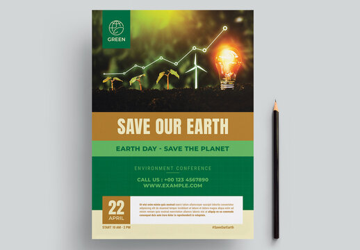 Earth Day Event Flyer Layout with Green Accents