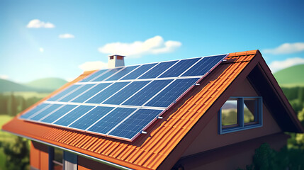 Fototapeta premium Large solar panel with bright sun on it
