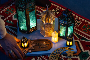 Colorful Ramadan Lanterns, Ramadan Month Background Concept Photo, Uskudar Istanbul, Turkiye (Turkey)