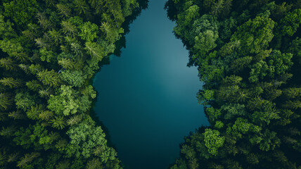 Fototapeta na wymiar Aerial View of a Forest and Serene Lake