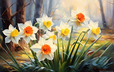 Obraz na płótnie Canvas spring daffodils in garden