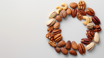 Obraz premium Assortment of Mixed Nuts on a Plain Background