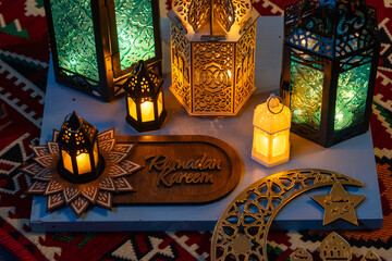 Colorful Ramadan Lanterns, Ramadan Month Background Concept Photo, Uskudar Istanbul, Turkiye (Turkey)