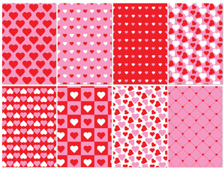 Set of seamless patterns with cute hearts  vector Illustration