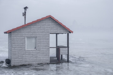 Fog on the city embankment