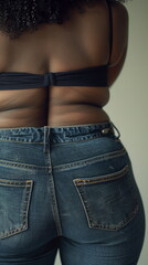 Close up african american woman's body with fat folds on waist. Overweight, obesity, slimming or body positive concept