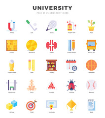 University Flat icons collection. Flat icons pack. Vector illustration
