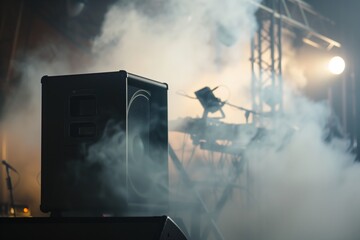 concert speaker with fog machine in background