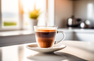 international Coffee Day. glass cup with coffee in a modern kitchen, latte, cappuccino, espresso. ai generation