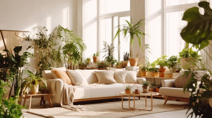 Obraz premium Minimalist living room with indoor plants