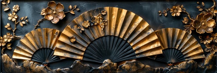 Art deco fan pattern in gold and black, Background Image, Background For Banner