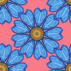 blue flowers seamless abstract pattern background fabric fashion design print digital illustration art texture textile wallpaper apparel image with graphic repeat elements