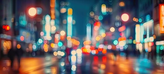 City streetscape at night capturing vibrant essence of urban travel busy road filled with motion by...