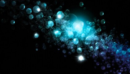 Blue bubbles water like milky way at black background, free space for your text
