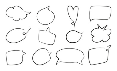 Vector bubble for dialogue, correspondence, chat, communication, comment. Collection of cute bright message box with shadow. Stylish cartoon dialogue blank isolated on white, hand-drawn, free hand