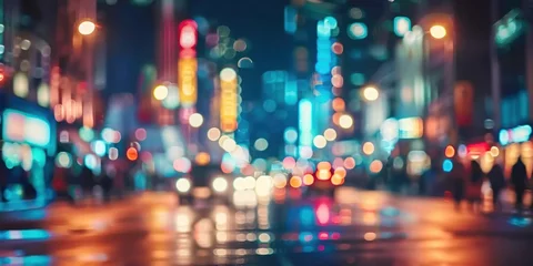 Foto auf Alu-Dibond City streetscape at night capturing vibrant essence of urban travel busy road filled with motion by car lights lively scene of downtown life perfect for dynamic nature of city transportation © Thares2020