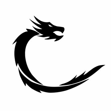 vector graphic illustration of design abstract tribal dragon snake in black on a white background