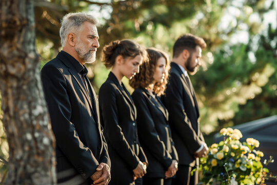 Death of a loved one by the family. Mourning funeral and coffin