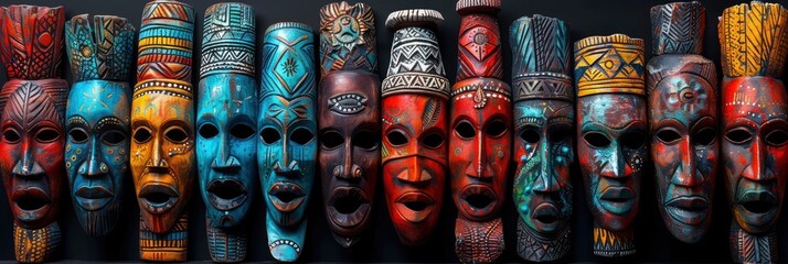 Colorful pattern of traditional African masks and art, Background Image, Background For Banner