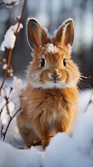 Fototapeta premium a rabbit with snow on its head