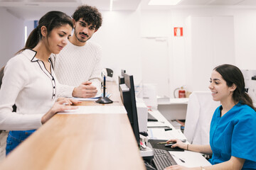Reception interaction at a modern medical clinic