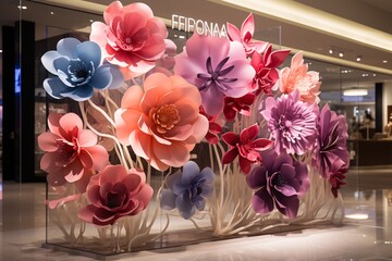 a display of flowers in a store