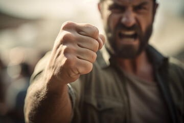 Aggressive man with clenched fist - obrazy, fototapety, plakaty
