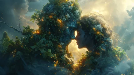 Möbelaufkleber a man and woman with plants around their heads © Dumitru