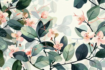 Abstract  backgrounds with flowers, green branches and leaves. Illustration for a card, banner, invitation, social media post, poster, mobile app, or advertising.