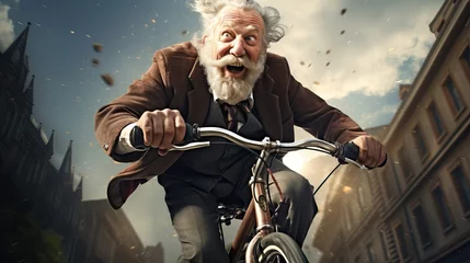 Poster Eccentric Bicycle Ride: Gray-haired Man in Classic Suit © Nick Alias