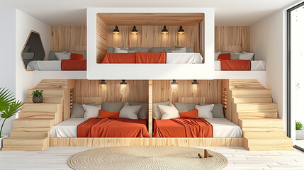 Fototapeta na wymiar Modern bunk bed, space-saving solution with contemporary style on transparent background.png format 