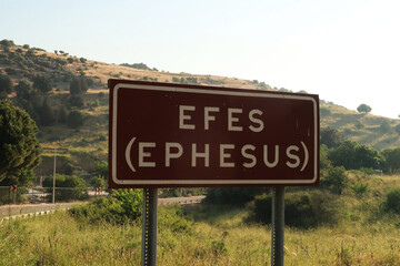 The sign marking the archaeological site of Ephesus, Selcuk, Turkey