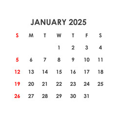 January 2025 Calendar. Week starts on Sunday. - obrazy, fototapety, plakaty