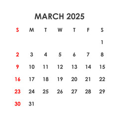 Calendar for March 2025. The week starts on Sunday.